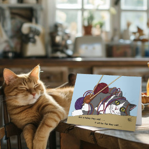 Yarn Knitting Funny Cat Kort