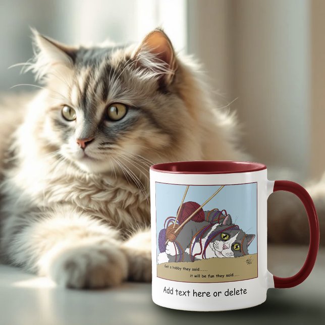 Yarn Knitting Funny Cat Mugg (Skapare uppladdad)