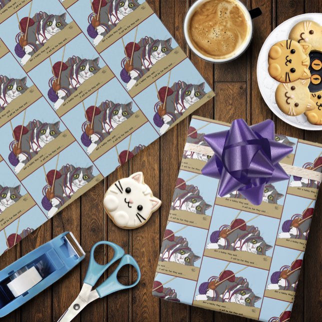 Yarn Knitting Funny Cat Presentpapper (Skapare uppladdad)