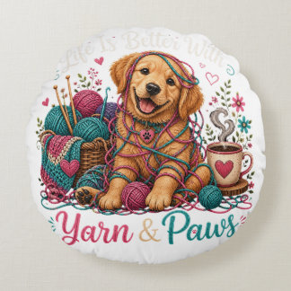Yarn & Paws Golden Retriever Stickning & Virkning Rund Kudde