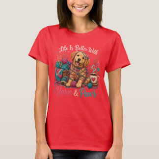 Yarn & Paws Golden Retriever Stickning & Virkning T Shirt