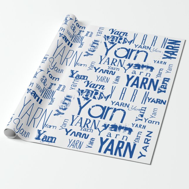 YARN! Typografi Blue Knitting Presentpapper (Utrullad)