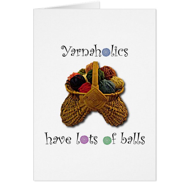 Yarnaholics har raddabollar hälsningskort (Framsidan)