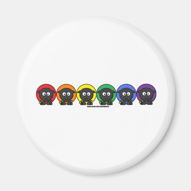 Yarnoholics Anonymous Fluffy Rainbow Sheep Magnet (Framsidan)