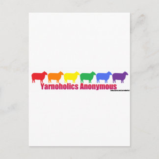 Yarnoholics Anonymous Rainbow Sheep Vykort