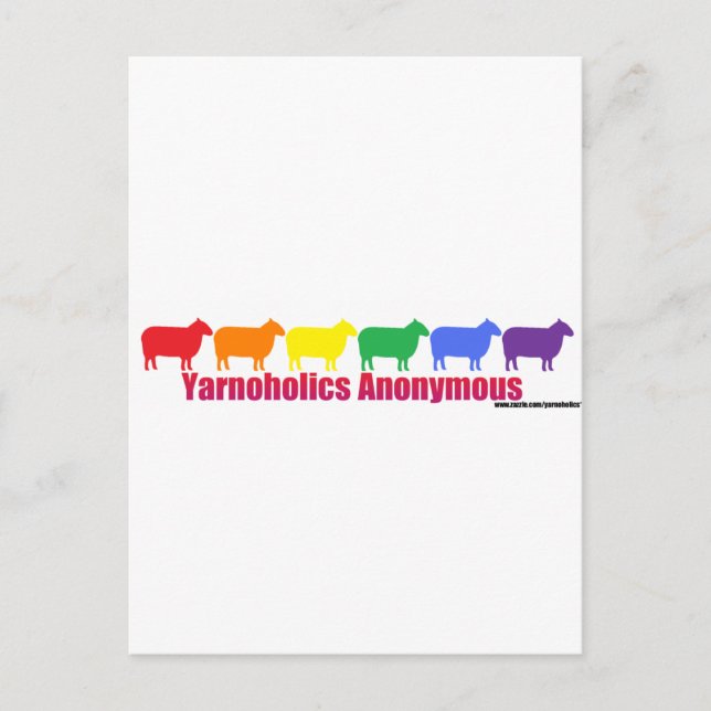 Yarnoholics Anonymous Rainbow Sheep Vykort (Framsida)