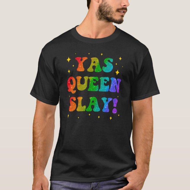 YAS QUEEN Rainbow Typography – Bold Drag-Inspired  T Shirt (Framsida)