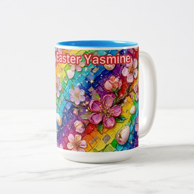 YASMINE ~ PÅSKEBLOMMOR ~ Mycket Söt ~ Två-Tonad Mugg (Framsida höger)
