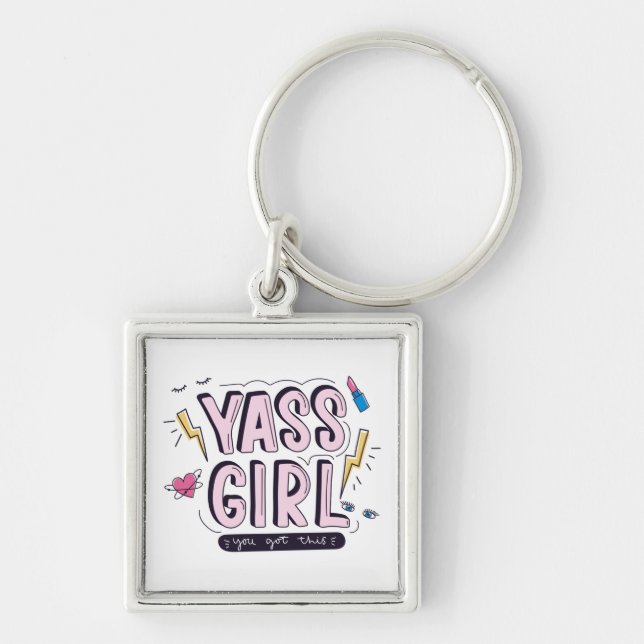 Yass Girl | Din Har Fyrkantig Silverfärgad Nyckelring (Framsidan)