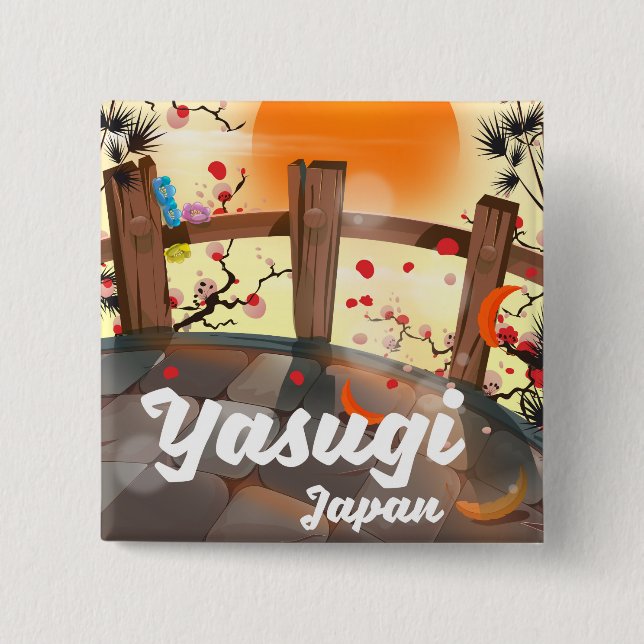 Yasugi Japan Körsbärsblomstrande trädgård Knapp (Framsida)