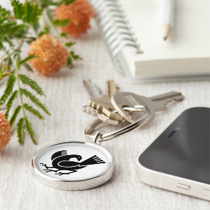 Yata kråka rund silverfärgad nyckelring