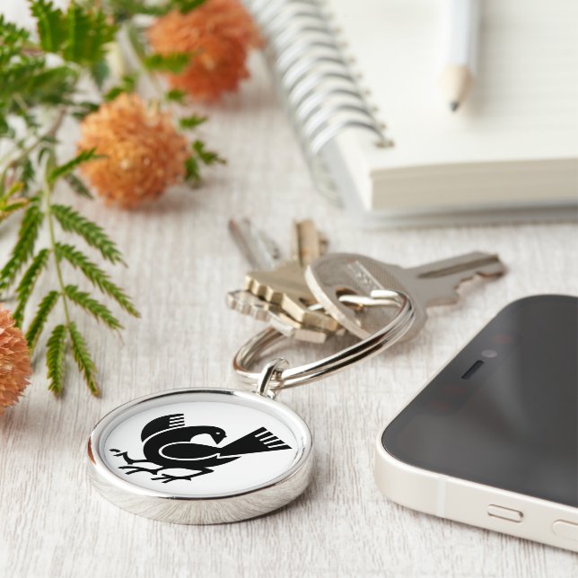 Yata kråka rund silverfärgad nyckelring (Sidan)