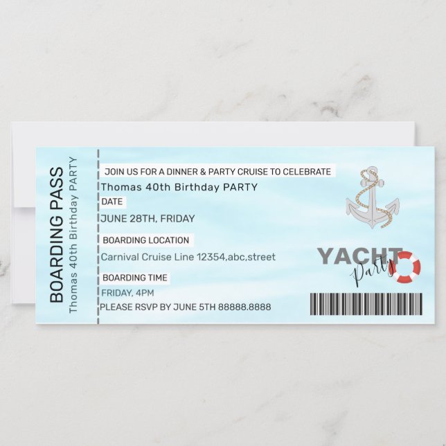 YATCH Party BOAT PARTY BOARDING PASS (Framsida)