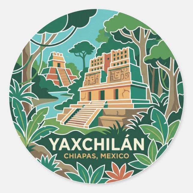Yaxchilán Mexiko Runt Klistermärke (Framsida)