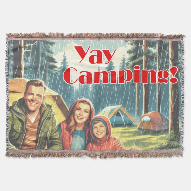 Yay Camping in Rain Throw Blanket Filt (Framsidan)