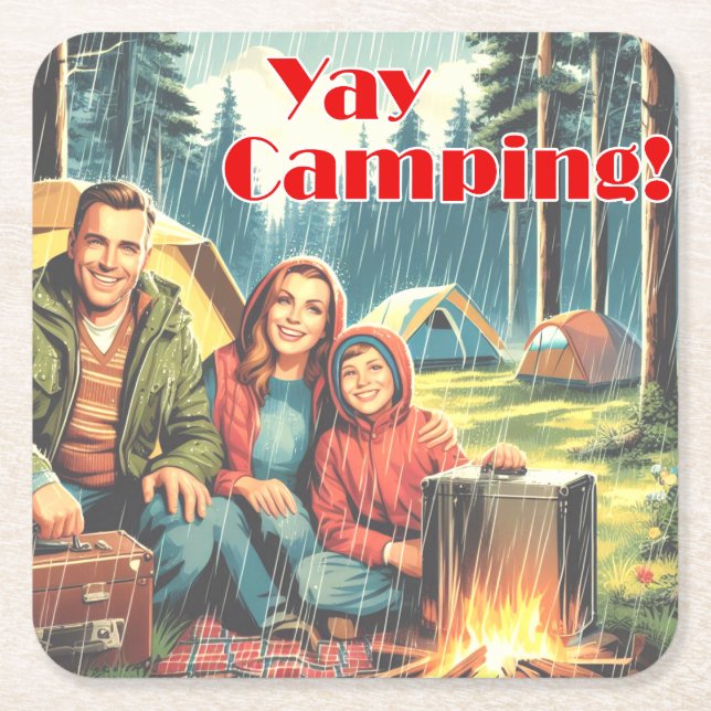 Yay Camping in the Rain Underlägg Papper Kvadrat (Framsidan)