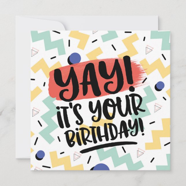 Yay, it's your birthday memphis eighties style men julkort (Framsida)