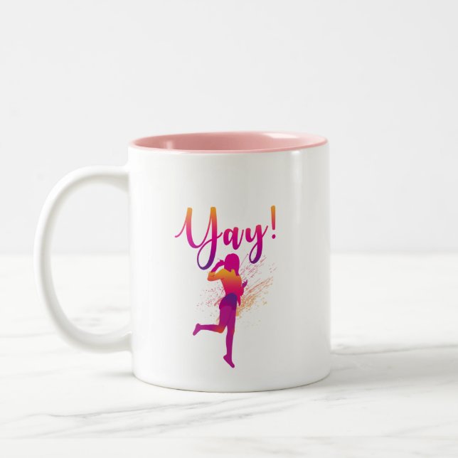 Yay Person Jumping Excited Two-Tone Coffee Mugg (Vänster)
