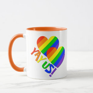 YAY US! Glad mugg för kaffe för parprideregnbåg
