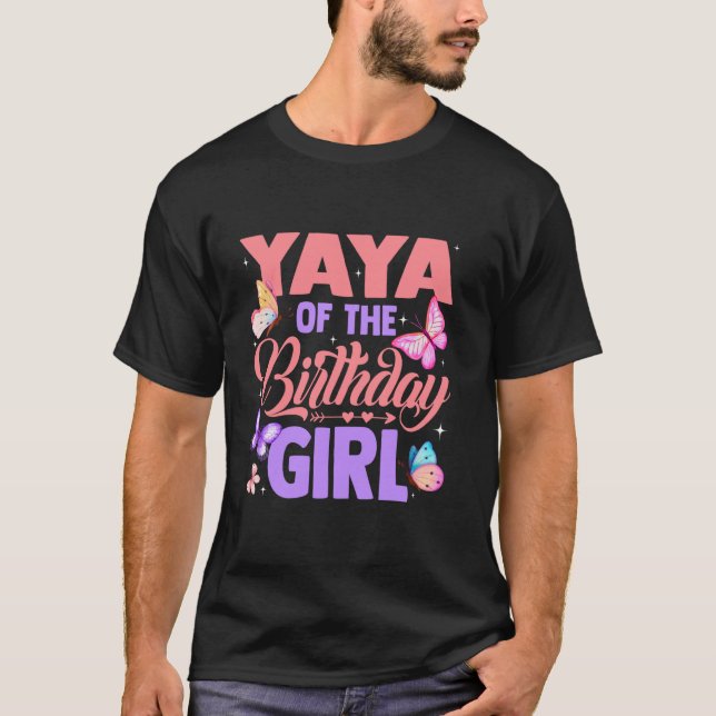 Yaya Födelsedagsflicka Fjärilsparty Matchande T Shirt (Framsida)