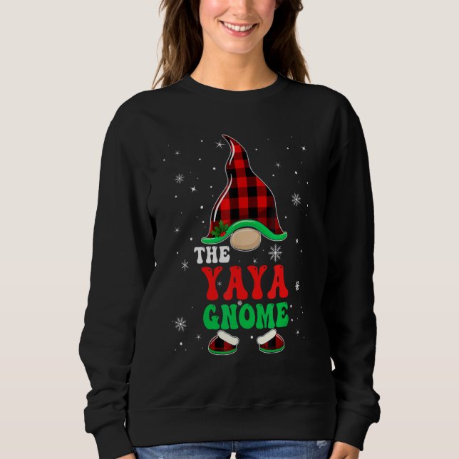 Yaya Gnome Buffalo Plaid Matching Family Christmas T Shirt (Framsida)