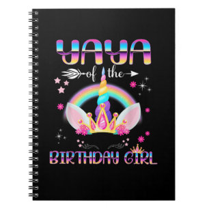 Yaya of the Birthday Girl Rainbow Unicorn Mor Anteckningsbok