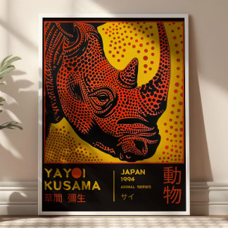 Yayoi Kusama Noshörning Illustration Retro Utställ Poster