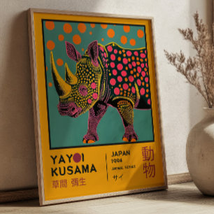 Yayoi Kusama Retro Noshörning Illustration Utställ Poster