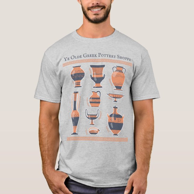 Ye Olde Greece Pottery Shoppe: Roligt Ancient Jugs T Shirt (Framsida)