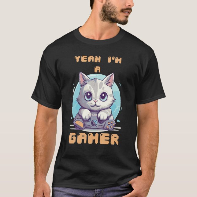Yeah I m A Gamer Gaming Cute Cat Amine T Shirt (Framsida)