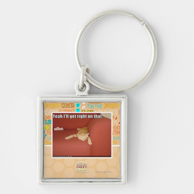 Yeah ska jag får höger på det fyrkantig silverfärgad nyckelring (Framsidan)