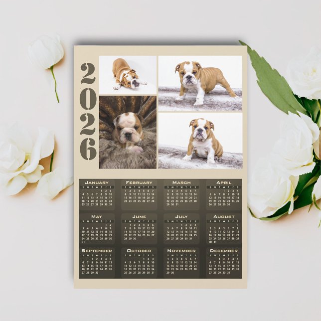 Year 2026 Calendar Dog Pet 4 Photo Collage Magnet (Skapare uppladdad)
