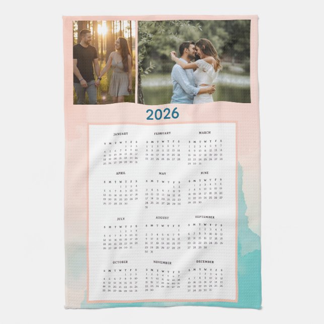 Year 2026 Custom Photo Calendar Kitchen Towel Kökshandduk (Vertikal)