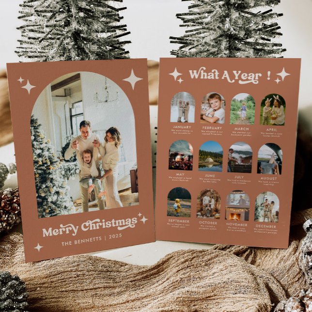Year In Review Boho Arch Photo Christmas Card Julkort (Skapare uppladdad)