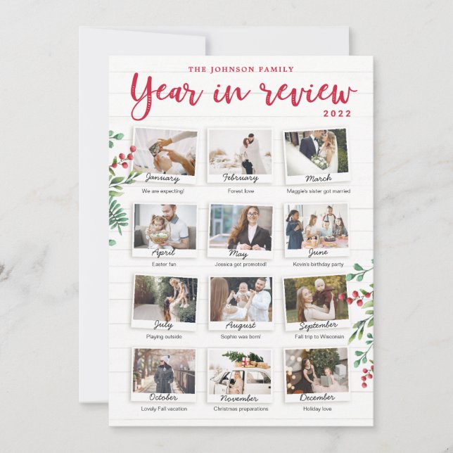 Year in Review Christmas Card Monthly Photos Inbjudningar (Framsida)
