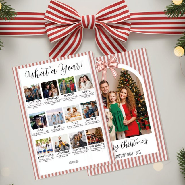 Year in Review Christmas with Arch Photo & Red Bow Julkort (Skapare uppladdad)