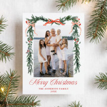 Year in Review Red Ribbon Greenery Christmas Photo