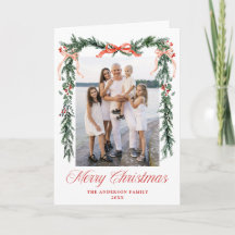 Year in Review Red Ribbon Greenery Christmas Photo