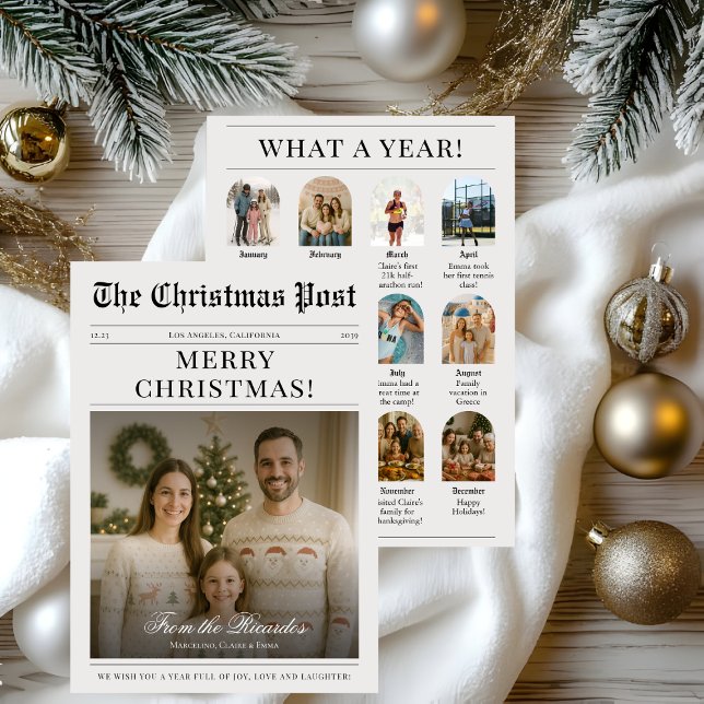 Year in Review | Vintage Newspaper Christmas Julkort (Skapare uppladdad)