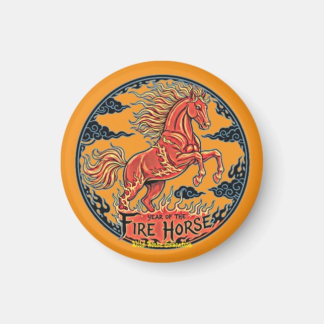 Year of the Fire Horse Black small magnet (Framsidan)