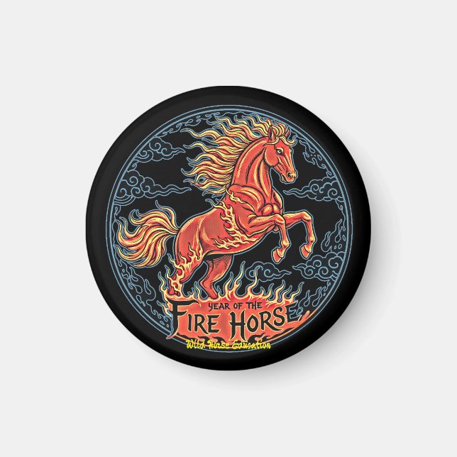 Year of the Fire Horse Black small magnet (Framsidan)