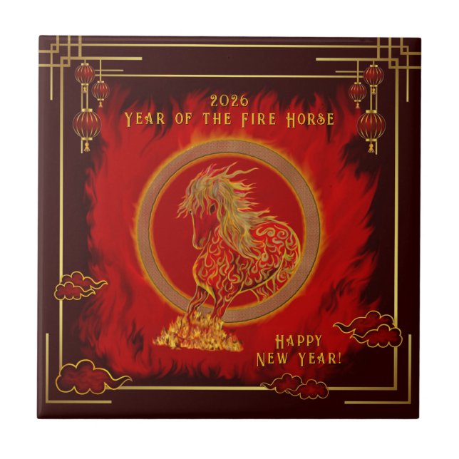 Year of the Fire Horse , Happy Lunar New Year Kakelplatta (Framsidan)