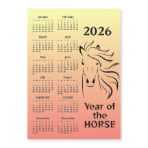 Year of the Horse 2026 Calendar Magnetic Card