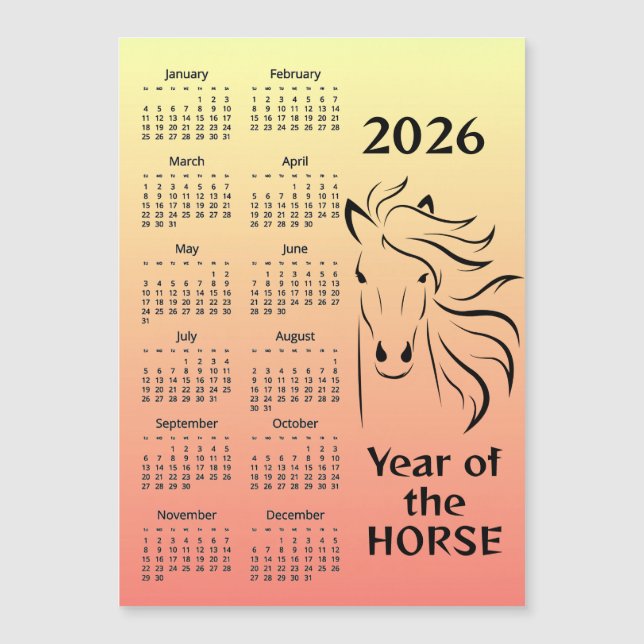 Year of the Horse 2026 Calendar Magnetic Card (Framsida)
