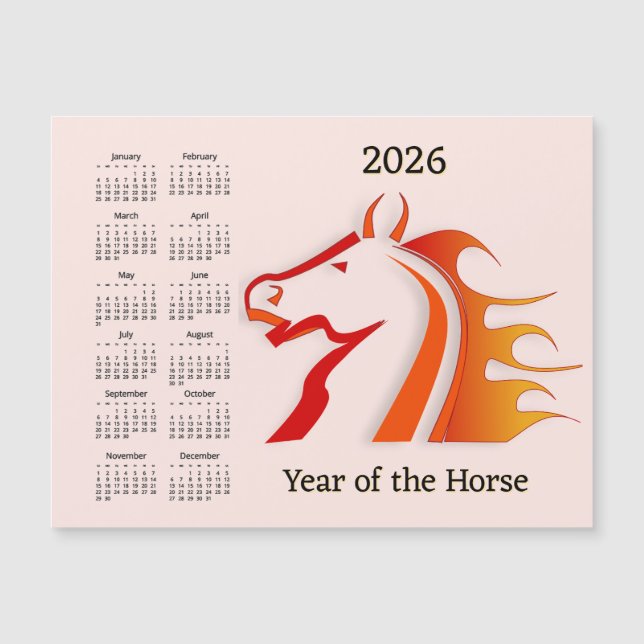 Year of the Horse 2026 Calendar Magnetic Card (Framsida)