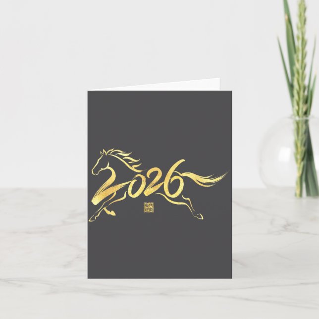 Year Of The Horse 2026 Calligraphy Chinese New Yea Kort (Framsida)