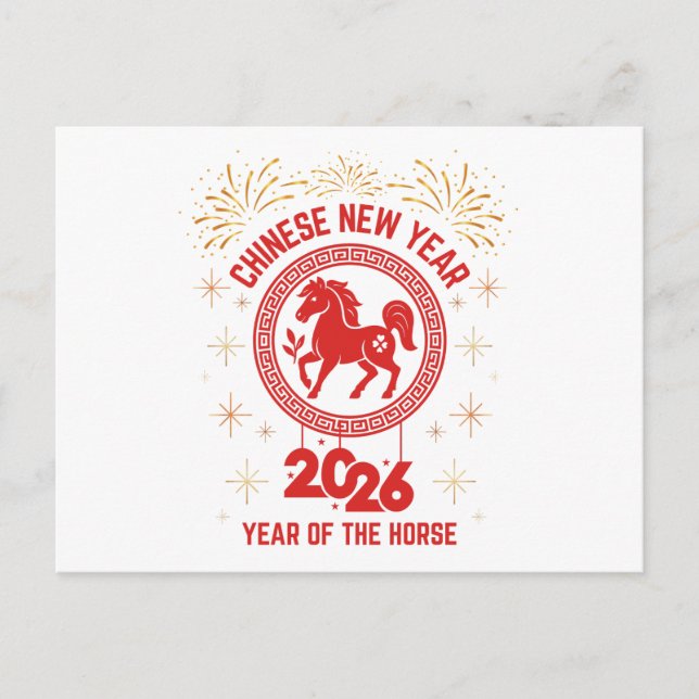 year of the horse 2026 chinese new year 2026 helg vykort (Framsida)