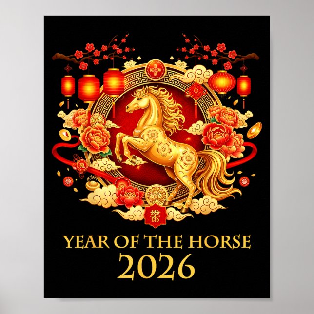Year Of The Horse 2026 Chinese New Year Horse Lant Poster (Framsidan)