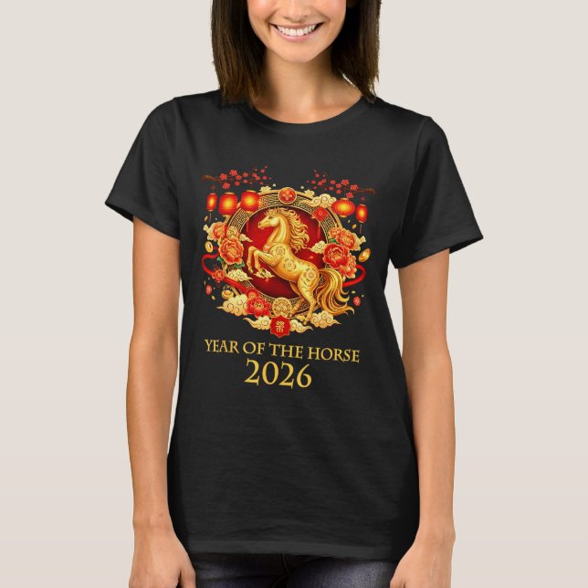 Year Of The Horse 2026 Chinese New Year Horse Lant T Shirt (Framsida)