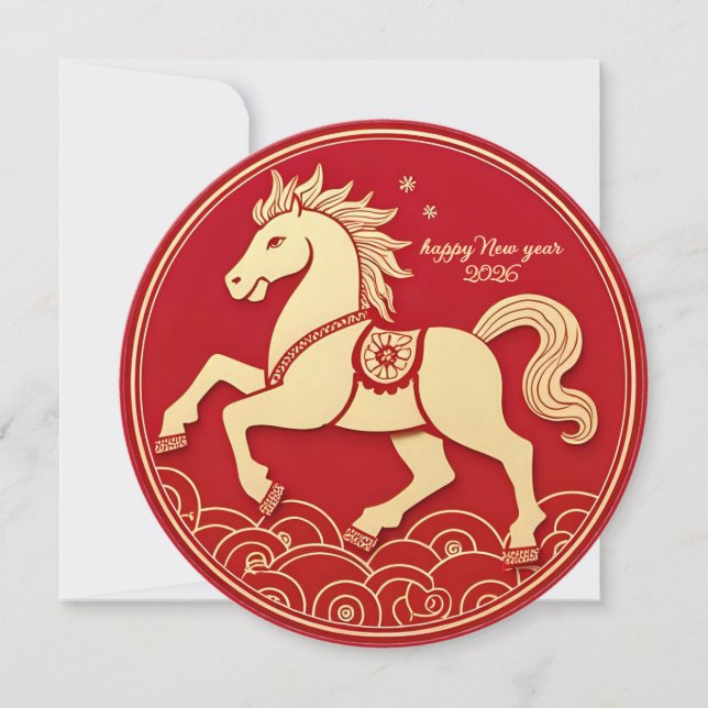 Year of the Horse 2026 Chinese New Year  Kort (Framsida)
